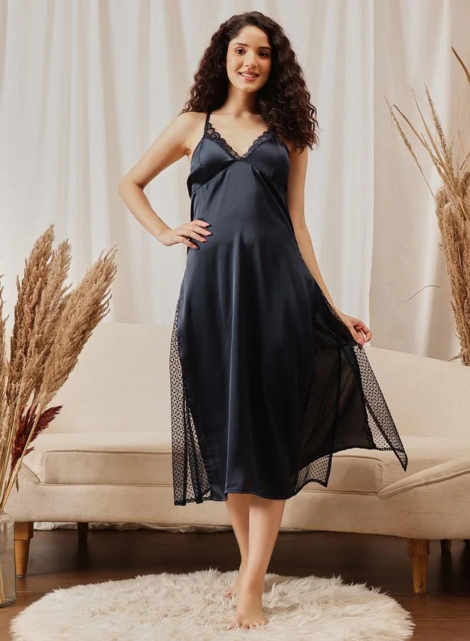 Clovia  Pack of 2 - Lace Trim Satin Robe and Slip Dress for Women | Best Price UAE